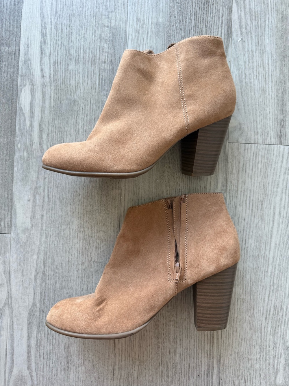Women’s Suede Ankle Booties in Tan - Classic Side-Zip Heel